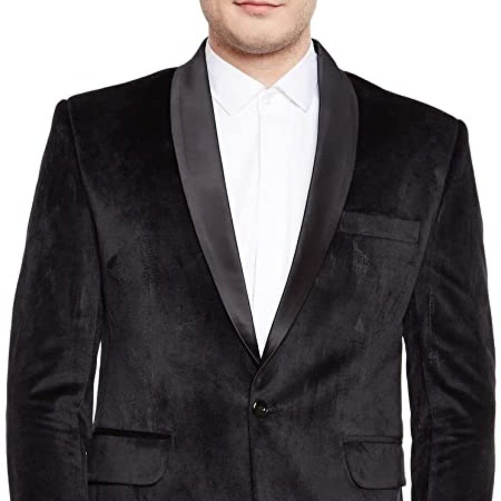 WINTAGE Men's Premium Velvet Notch Lapel Tuxedo Coat Blazer Jacket: Black